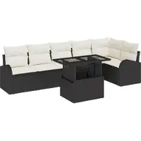 vidaXL Trädgårdsoffset med kudde med lagring 7 pcs Svart Poly rattan