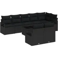 vidaXL Soffset med kudde 9 pcs Svart konstrotting