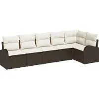vidaXL Trädgårdsoffset med kudde 6 pcs Brun Poly rattan