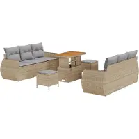 vidaXL Trädgårdsoffset med kudde med lagring 9 pcs Beige konstrotting