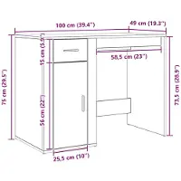 vidaXL Skrivbord med låda Svart Ek 100 x 49 x 74 cm Konstruerat trä