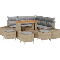 vidaXL Trädgårdsoffset med kudde 9 pcs Beige konstrotting