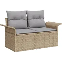 vidaXL Trädgårdsoffa med kudde Beige 141 x 62 x 69cm konstrotting
