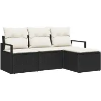 vidaXL Soffset med kudde 4 pcs Svart konstrotting