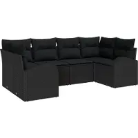 vidaXL Trädgårdsoffset med kudde 6 pcs Svart Poly Rattan