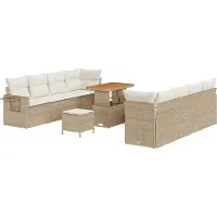 vidaXL Trädgårdsoffset med kudde 11 pcs Beige Poly rattan