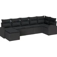 vidaXL Trädgårdsoffset med kudde 7 pcs Svart Poly rattan