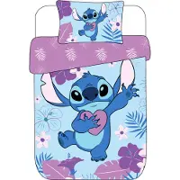 Licens Stitch sängkläder - 100% bomull - Bäddset för barn 140x200 cm - Blå och lila