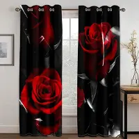 Household supplies MH 2st Röd Rose Blomma Diamant Guld 3D Design Lyx Tjej Fönster Gardiner för Vardagsrum Sovrum Kök Dörr Hall Heminredning W60H60(CM)x2PCS&Grommet Top