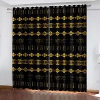 Yiran Furniture Antik Egypten Afrikansk Farao Design Svart Guld Tunn 2 Paneler Gardiner för Vardagsrum Sovrum Fönster Draperi Dekor 100W130H(CM)40x51in&Grommet Top