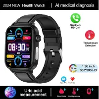 Zodvboz 2024 Ny EKG+PPG Urinsyra Icke-invasiv smartklocka Herr Bluetooth-samtal Puls Blodtryck Smartklocka Dam leather svart
