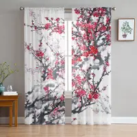 Household supplies MH Kinesisk stil Bläckmålning Blommor Landskap Skira Gardiner för Vardagsrum Modernt sovrum Voile Tyll Gardin Fönsterdraperier 1 PCS W100XH250cm&Grommet Top