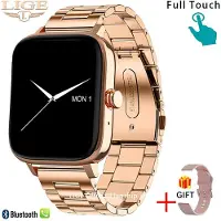 Lige Call Smart Watch Kvinnor Custom Dial Smartwatch För Android IOS Vattentät Bluetooth Musikklockor Full Touch Armband Klocka Steel Belt gyllene