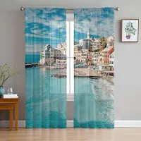 Household supplies MH Trädgård italiensk båge Arkitektoniska blommor Street Tyll Gardiner för vardagsrum Chiffong Sheer Voile Kök Sovrum Gardin 1 PCS W100XH250cm&Grommet Top