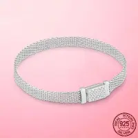 YIRAN Jewelry Reflexions Mesh Armband 925 Sterling Silver Guld Färg Glittrande Spänne Reflexions Armband Sterling Silver Smycken Göra present 18cm beige