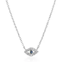 YIRAN Jewelry Vinter 925 Sterling Silver Guld Locky Eye Blå Cz hänge Halsband Lång Kedja Lyxsmycken Kristall Modesmycken silver