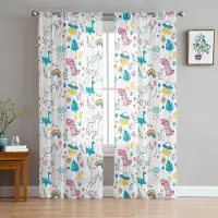 Household supplies MH Jurassic Tecknad Dinosaurie Barn Tyll i Skira Gardiner för Vardagsrum Sovrum Kök Fönsterbehandling Chiffonggardin 1 PCS W100XH230cm&Grommet Top