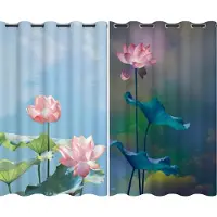 Yiran Furniture Ny kinesisk lotus golv-till-tak-gardin sovrum vardagsrum dekoration mörkläggningsgardin lotusmönster gardin flera färger W55 X H120cm X 2&Grommet Top