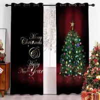 Yiran Furniture Gott Nytt År Jul Gardin Traditionell Festival Snow Tree Vardagsrum Sovrum Fönster Gardiner Köksdraperier 50W160H(CM)x2Panel&Grommet Top ljusgrå färg