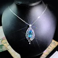 Yiran pet products Äkta 925 Sterling Silver Blå Safir Hänge Halsband För Kvinnor Krage Mujer Silver 925 Smycken Safir Topaz Joyas 45cm blå