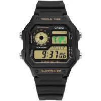 Casio Ae 1200wh 1bvdf Ae 1200wh 1b Digital Fyrkantig Sport Soldat Världstid Herr Uretanklocka AE-1200WH-1BVDF black