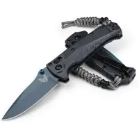 Benchmade Mini Adira 18065BT-01 Blue Titanium Cerakote CPM MagnaCut, Tempest Gray Grivory pocket knife