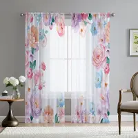 Household supplies MH Akvarell Blommig Skir Voile Gardin För Vardagsrum Matsal Sovrum Drapera Köksfönster Transparent Chiffong Tyll Gardin 1 PCS W100XH250cm&Grommet Top