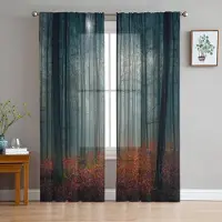 Household supplies MH Thanksgiving Höst Vilda Blommor Voile Gardiner För sovrum Tyll Fönster Gardin För Vardagsrum Skira Gardiner Persienner Draperier 1 PCS W100XH250cm&Grommet Top