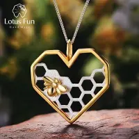 YIRAN Jewelry Äkta 925 Sterling Silver fina smycken Honeycomb Home Guard 18k guld Bee Love Heart Pendel utan kedja för kvinnor gyllene