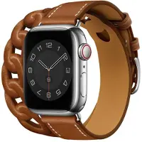 Sweetown Gourmette Double Tour för Apple Watch band 40mm 41mm 38mm 44mm 45mm 42mm äkta läder armband iWatch serie 7 6 5 3 se band For 42mm 44mm 45mm