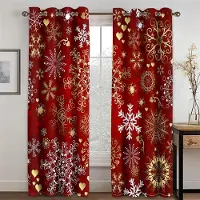 Yiran Furniture Billiga Gott Nytt År Jul Jultomte Röd Snö 2 Delar Tunna Mörkläggande Fönstergardiner för Vardagsrum Sovrum Heminredning 100W160H(CM)40x63in&Hook