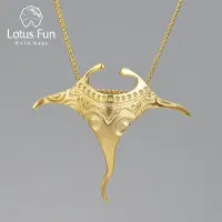 YIRAN Jewelry Lotus Fun Vintage Äkta 925 Sterling Silver Manta Ray Fisk Hänge Mode 18k Guld Kedjor Och Halsband För Kvinnor Fina Smycken