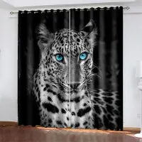 Yiran Furniture 3D Billigt Djur Vild Leopard Gepard Fönsterbehandlingar Katt 2 delar Tunn Skugggardin Vardagsrum Sovrum Heminredning Krok 100W130H(CM)40x51in&Grommet Top