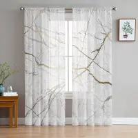 Household supplies MH Marmor Skir Gardin Fönster Tyll För Vardagsrum Café Sovrum Kök Chiffong Skirt Fönster Behandling Dekorationer 1 PCS W100XH250cm&Grommet Top