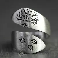 YIRAN Jewelry Vintage 925 Silver Ritning Hantverk tre blad Livets träd öppen ring present smycken ring grossist Resizable