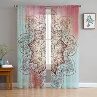 Household supplies MH Mandala Gradient Blomma Skira Gardiner för Vardagsrumsdekoration Fönstergardiner för Kök Tyll Voile Organza Gardiner W135 x H115cm x1 gray
