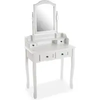 Jamon Coiffeuse Classique Venus - VERSA - 146 x 40 x 75 cm - Bois et verre - Blanc vit