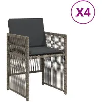 vidaXL Trädgårdsstolar med dynor 4 st grå konstrotting