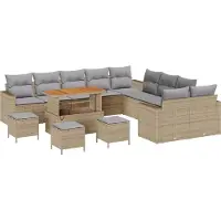 vidaXL Trädgårdsoffset med kudde 18 pcs Beige och Ljusgrå konstrotting