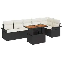 vidaXL Trädgårdsoffset med lagring 7 pcs Svart Poly rattan