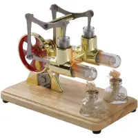 TOMTOP JMS Stirling Engine Kit Varmluftsmotor Modell Fysisk Dual Engine Generator Modell med LED-ljus gyllene
