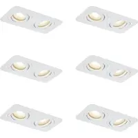 QAZQA Set med 6 rundade infällda spotlights vita GU10 50mm roterbara och lutningsbara IP44 2-ljus - Alberto