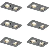 QAZQA Set med 6 rundade infällda spotlights gunmetal GU10 50mm justerbara IP44 2-lampor - Alberto