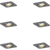QAZQA Set med 6 runda infällda spotlights Gunmetal GU10 50mm justerbara IP44 - Alberto