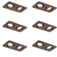 QAZQA Set med 6 rundade infällda spotlights mörkbrons GU10 50mm vridbara och lutningsbara IP44 2-ljus - Alberto