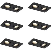 QAZQA Set med 6 rundade infällda spotlights svart GU10 50mm vridbara och lutningsbara IP44 2-ljus - Alberto