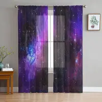 Yiran Furniture Rainbow Starlight Dream Chiffong Skira Gardiner för Vardagsrum Sovrum Heminredning Fönster Voiles Tyll Draperier Gardin W135 x H185cm x1&Grommet Top