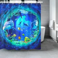 Textilien Ocean Underwater World Duschdraperier Set Delfin Djur Glad Marint Liv Landskap Polyestertyg för barn Badrumsinredning W180xH200cm