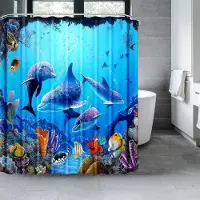 Textilien Ocean Underwater World Duschdraperier Set Delfin Djur Glad Marint Liv Landskap Polyestertyg för barn Badrumsinredning W180xH180cm