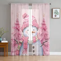 Household supplies MH Jul Vinter Snöflinga Gnome Voile Gardiner För Sovrum Tyll Fönster Gardin För Vardagsrum Skira Gardiner Persienner Draperier W50H130(CM)x2pcs&Grommet Top